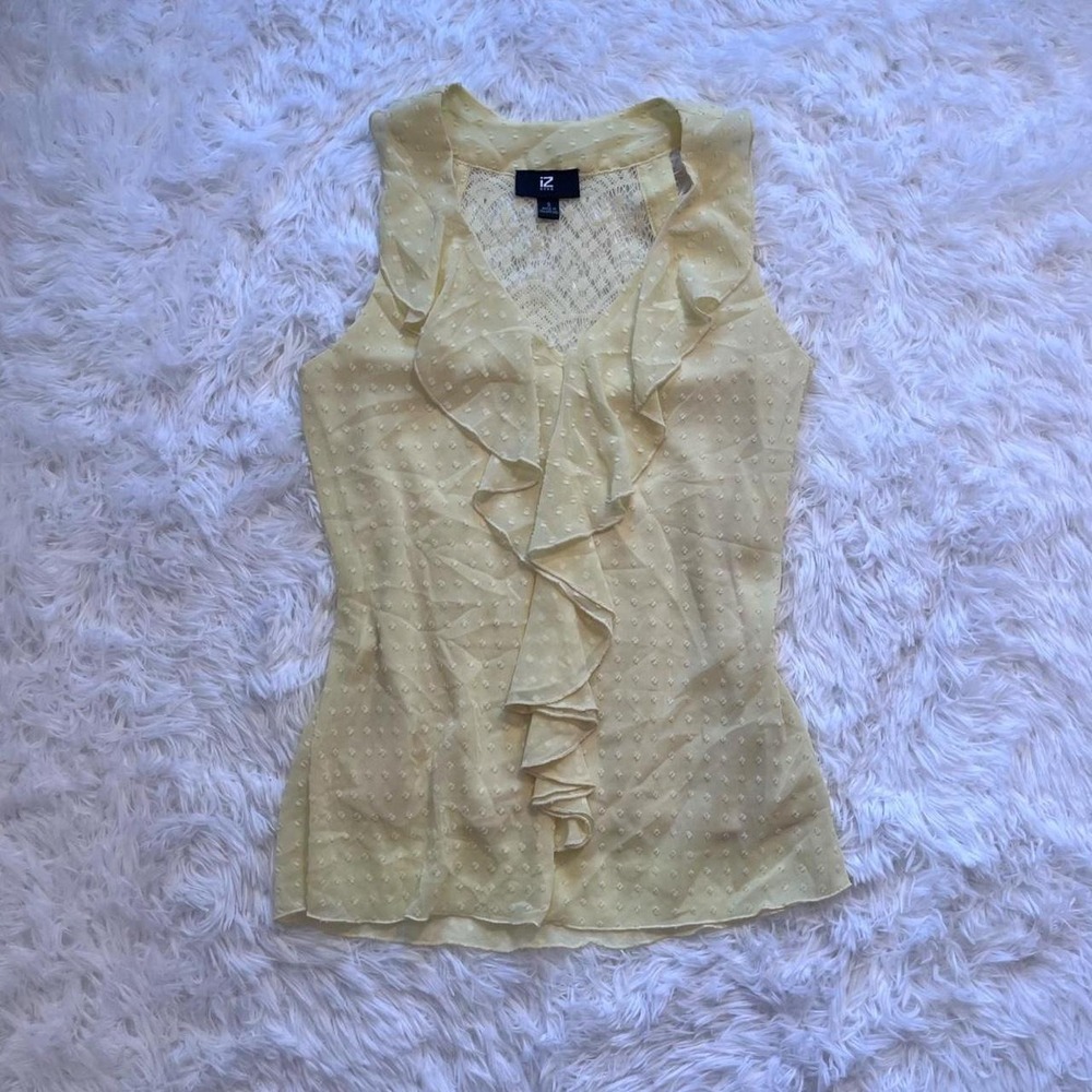 Y2K Butter Yellow Ruffle Polka Dot Tank Small